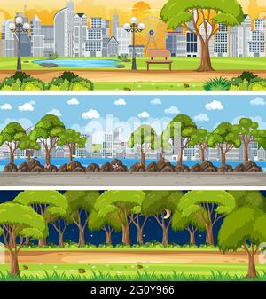 Set of different nature horizontal scenes illustration Stock Vector