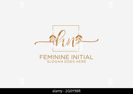 HN beauty monogram and elegant logo design handwriting logo of initial signature, wedding, fashion, floral and botanical with creative template. Stock Vector