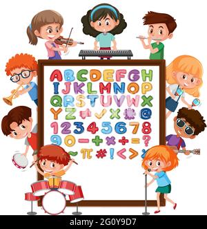 A-Z Alphabet board with many kids doing different activities illustration Stock Vector