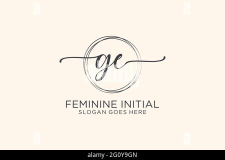 GE beauty monogram and elegant logo design handwriting logo of initial signature, wedding, fashion, floral and botanical with creative template. Stock Vector