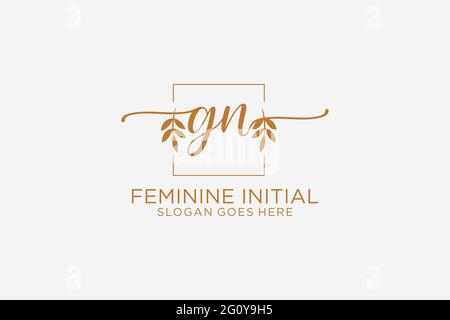 GN beauty monogram and elegant logo design handwriting logo of initial signature, wedding, fashion, floral and botanical with creative template. Stock Vector