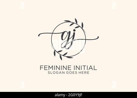 GJ beauty monogram and elegant logo design handwriting logo of initial signature, wedding, fashion, floral and botanical with creative template. Stock Vector