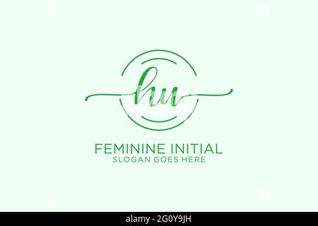 HU beauty monogram and elegant logo design handwriting logo of initial signature, wedding, fashion, floral and botanical with creative template. Stock Vector