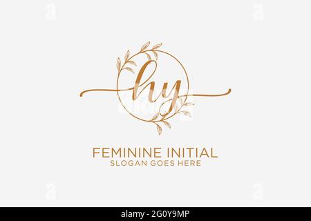 HY beauty monogram and elegant logo design handwriting logo of initial signature, wedding, fashion, floral and botanical with creative template. Stock Vector