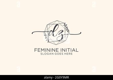 DZ beauty monogram and elegant logo design handwriting logo of initial signature, wedding, fashion, floral and botanical with creative template. Stock Vector