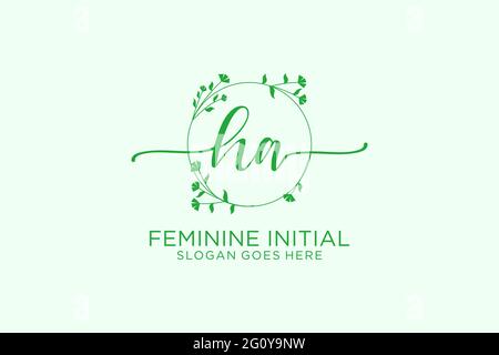 HA beauty monogram and elegant logo design handwriting logo of initial signature, wedding, fashion, floral and botanical with creative template. Stock Vector