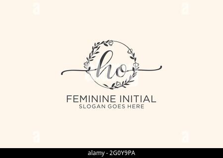 HO beauty monogram and elegant logo design handwriting logo of initial signature, wedding, fashion, floral and botanical with creative template. Stock Vector