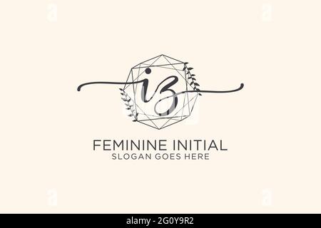 IZ beauty monogram and elegant logo design handwriting logo of initial signature, wedding, fashion, floral and botanical with creative template. Stock Vector