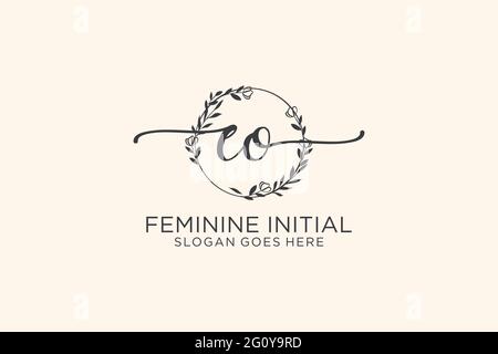 EO beauty monogram and elegant logo design handwriting logo of initial signature, wedding, fashion, floral and botanical with creative template. Stock Vector