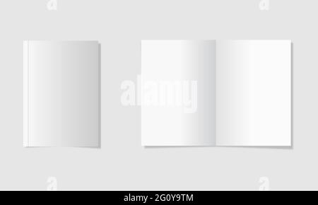 Brochure, magazine, book or catalog mock up with shadows. Vector illustration isolated on gray background Stock Vector