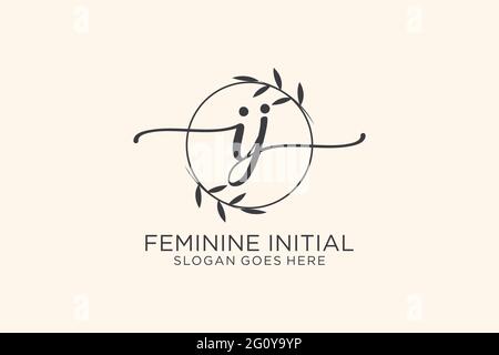 IJ beauty monogram and elegant logo design handwriting logo of initial signature, wedding, fashion, floral and botanical with creative template. Stock Vector