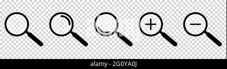 Search icon. Set of magnifying glass instrument or loupe sign. Vector illustration isolated on transparent background Stock Vector