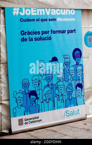 Vaccination campaign poster, Barcelona, Spain. Stock Photo