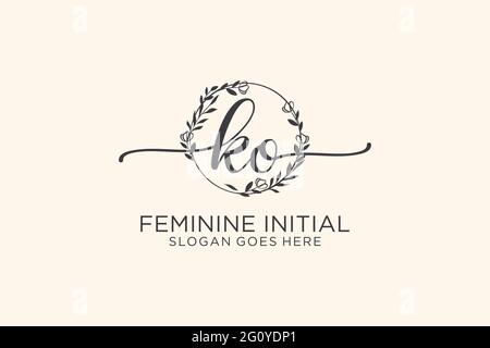 KO beauty monogram and elegant logo design handwriting logo of initial signature, wedding, fashion, floral and botanical with creative template. Stock Vector