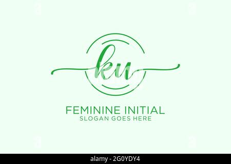 KU beauty monogram and elegant logo design handwriting logo of initial signature, wedding, fashion, floral and botanical with creative template. Stock Vector