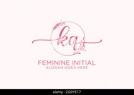 KQ beauty monogram and elegant logo design handwriting logo of initial signature, wedding, fashion, floral and botanical with creative template. Stock Vector