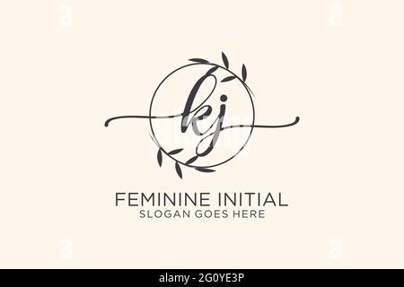 KJ beauty monogram and elegant logo design handwriting logo of initial signature, wedding, fashion, floral and botanical with creative template. Stock Vector