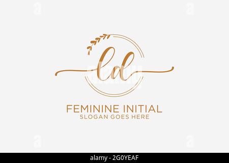 LD beauty monogram and elegant logo design handwriting logo of initial signature, wedding, fashion, floral and botanical with creative template. Stock Vector