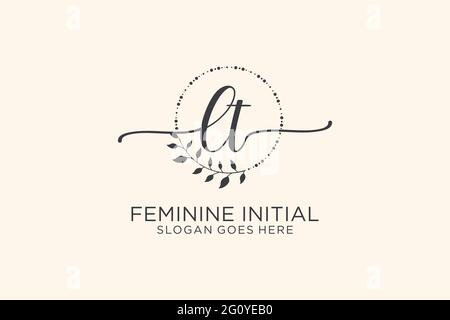 LT beauty monogram and elegant logo design handwriting logo of initial signature, wedding, fashion, floral and botanical with creative template. Stock Vector