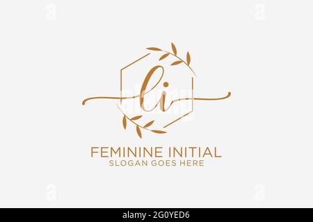 LI beauty monogram and elegant logo design handwriting logo of initial signature, wedding, fashion, floral and botanical with creative template. Stock Vector