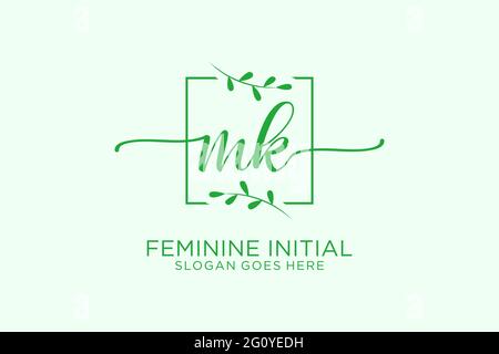 MK beauty monogram and elegant logo design handwriting logo of initial signature, wedding, fashion, floral and botanical with creative template. Stock Vector