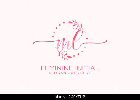 ML beauty monogram and elegant logo design handwriting logo of initial signature, wedding, fashion, floral and botanical with creative template. Stock Vector
