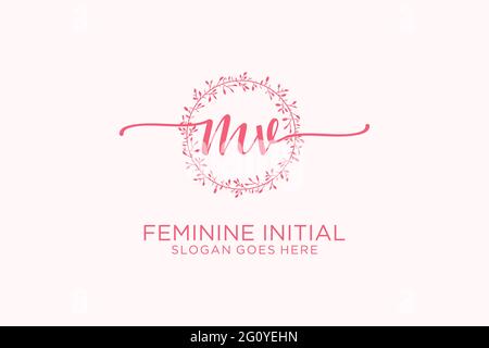 MV beauty monogram and elegant logo design handwriting logo of initial signature, wedding, fashion, floral and botanical with creative template. Stock Vector