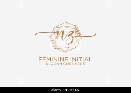 NZ beauty monogram and elegant logo design handwriting logo of initial signature, wedding, fashion, floral and botanical with creative template. Stock Vector