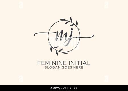 MJ beauty monogram and elegant logo design handwriting logo of initial signature, wedding, fashion, floral and botanical with creative template. Stock Vector