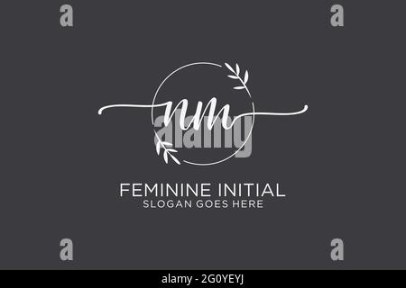 NM beauty monogram and elegant logo design handwriting logo of initial signature, wedding, fashion, floral and botanical with creative template. Stock Vector