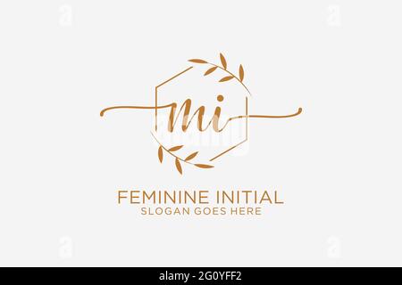 MI beauty monogram and elegant logo design handwriting logo of initial signature, wedding, fashion, floral and botanical with creative template. Stock Vector