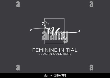 NC beauty monogram and elegant logo design handwriting logo of initial signature, wedding, fashion, floral and botanical with creative template. Stock Vector