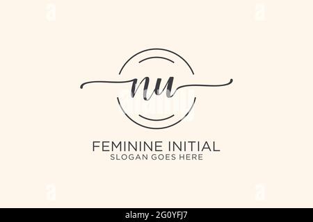 NU beauty monogram and elegant logo design handwriting logo of initial signature, wedding, fashion, floral and botanical with creative template. Stock Vector