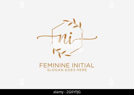 NI beauty monogram and elegant logo design handwriting logo of initial signature, wedding, fashion, floral and botanical with creative template. Stock Vector