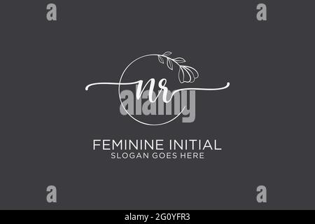 NR beauty monogram and elegant logo design handwriting logo of initial signature, wedding, fashion, floral and botanical with creative template. Stock Vector