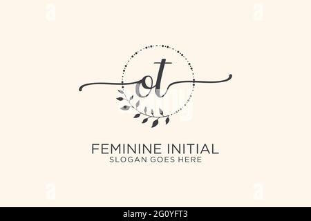 OT beauty monogram and elegant logo design handwriting logo of initial signature, wedding, fashion, floral and botanical with creative template. Stock Vector