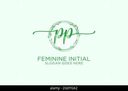 PP beauty monogram and elegant logo design handwriting logo of initial signature, wedding, fashion, floral and botanical with creative template. Stock Vector