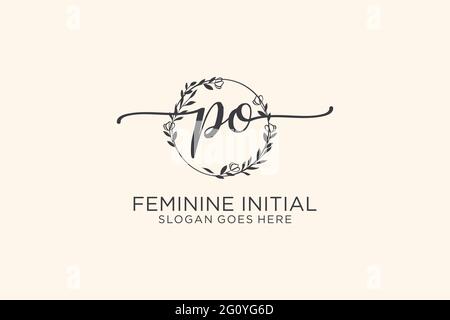 PO beauty monogram and elegant logo design handwriting logo of initial signature, wedding, fashion, floral and botanical with creative template. Stock Vector