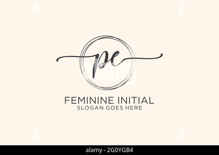 PE beauty monogram and elegant logo design handwriting logo of initial signature, wedding, fashion, floral and botanical with creative template. Stock Vector