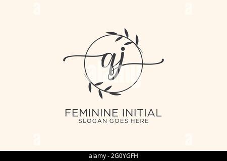 QJ beauty monogram and elegant logo design handwriting logo of initial signature, wedding, fashion, floral and botanical with creative template. Stock Vector