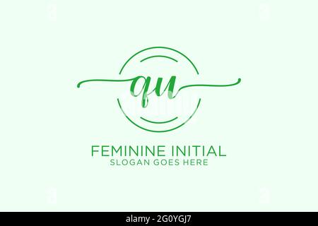 QU beauty monogram and elegant logo design handwriting logo of initial signature, wedding, fashion, floral and botanical with creative template. Stock Vector