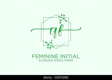 QF beauty monogram and elegant logo design handwriting logo of initial signature, wedding, fashion, floral and botanical with creative template. Stock Vector