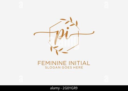 PI beauty monogram and elegant logo design handwriting logo of initial signature, wedding, fashion, floral and botanical with creative template. Stock Vector