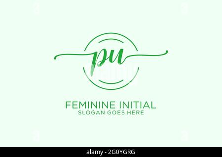 PU beauty monogram and elegant logo design handwriting logo of initial signature, wedding, fashion, floral and botanical with creative template. Stock Vector