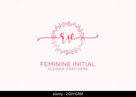 RV beauty monogram and elegant logo design handwriting logo of initial signature, wedding, fashion, floral and botanical with creative template. Stock Vector