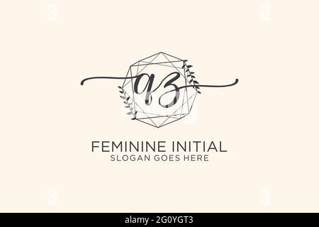 QZ beauty monogram and elegant logo design handwriting logo of initial signature, wedding, fashion, floral and botanical with creative template. Stock Vector
