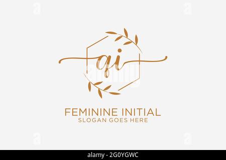 QI beauty monogram and elegant logo design handwriting logo of initial signature, wedding, fashion, floral and botanical with creative template. Stock Vector