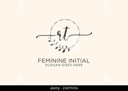 RT beauty monogram and elegant logo design handwriting logo of initial signature, wedding, fashion, floral and botanical with creative template. Stock Vector
