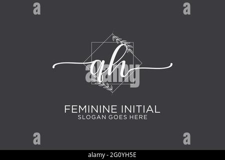 QH beauty monogram and elegant logo design handwriting logo of initial signature, wedding, fashion, floral and botanical with creative template. Stock Vector