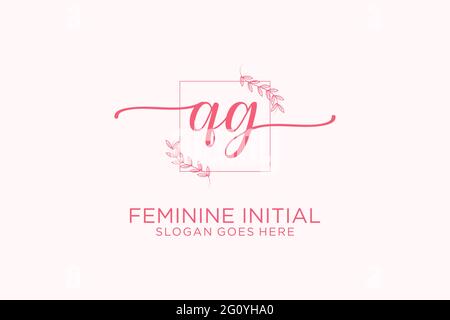 QG beauty monogram and elegant logo design handwriting logo of initial signature, wedding, fashion, floral and botanical with creative template. Stock Vector